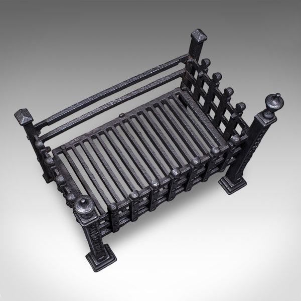 Antique Fire Basket, English, Wrought Iron Fireplace Grate, Victorian, C.1885