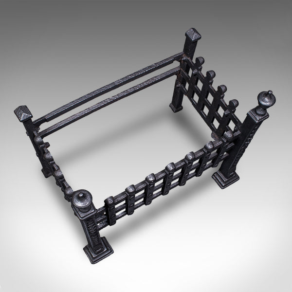 Antique Fire Basket, English, Wrought Iron Fireplace Grate, Victorian, C.1885