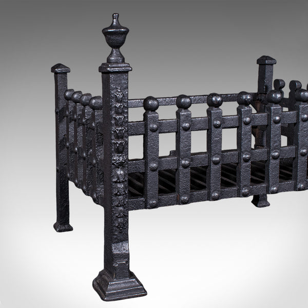 Antique Fire Basket, English, Wrought Iron Fireplace Grate, Victorian, C.1885