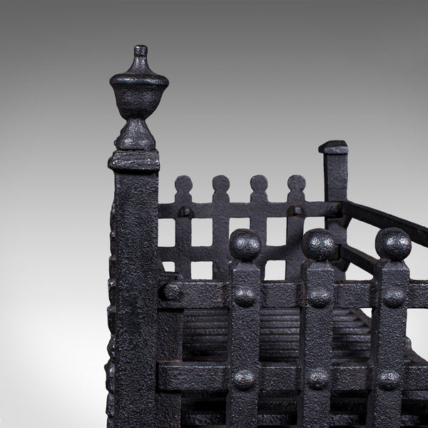 Antique Fire Basket, English, Wrought Iron Fireplace Grate, Victorian, C.1885