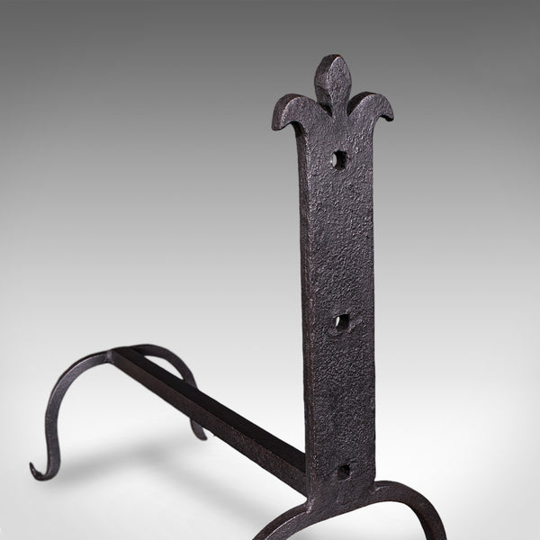 Pair of Antique Fire Dogs, English, Blacksmith Made, Andirons, Gothic, Edwardian