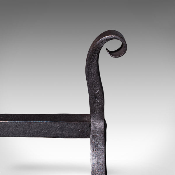 Pair of Antique Firedogs, English, Estate Made Wrought Iron, Andirons, Victorian