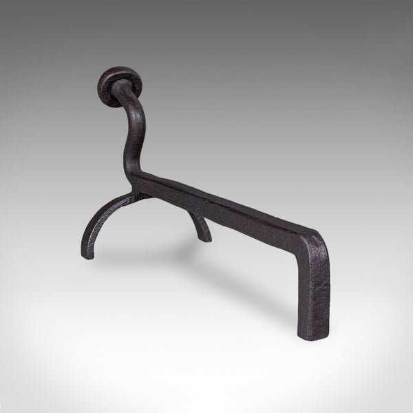 Pair of Antique Andirons, English, Wrought Iron, Fire Dog, Blacksmith, Victorian