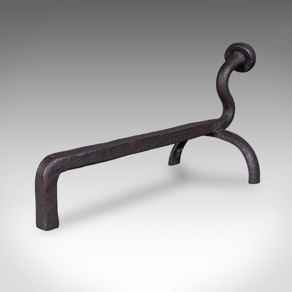 Pair of Antique Andirons, English, Wrought Iron, Fire Dog, Blacksmith, Victorian