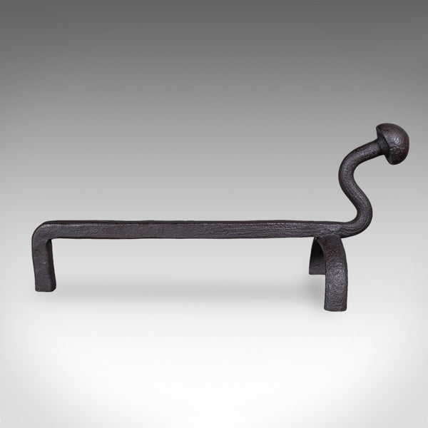 Pair of Antique Andirons, English, Wrought Iron, Fire Dog, Blacksmith, Victorian