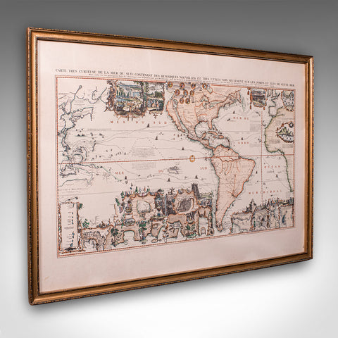 Vintage Voyage Map, French, After Henri Chatelain, Americas, Framed Cartography