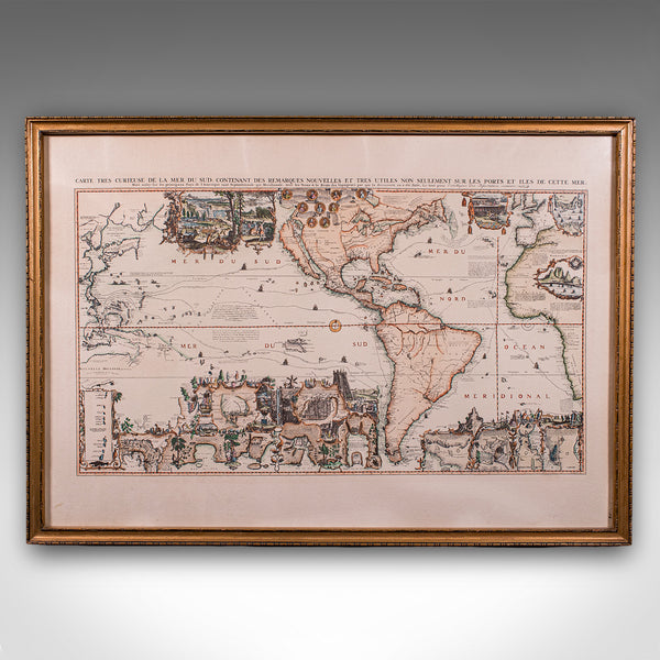 Vintage Voyage Map, French, After Henri Chatelain, Americas, Framed Cartography