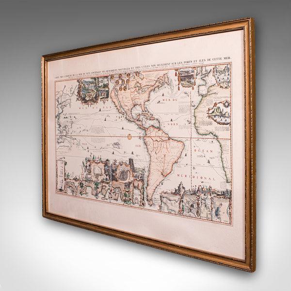 Vintage Voyage Map, French, After Henri Chatelain, Americas, Framed Cartography