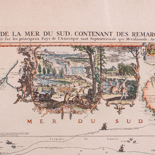 Vintage Voyage Map, French, After Henri Chatelain, Americas, Framed Cartography