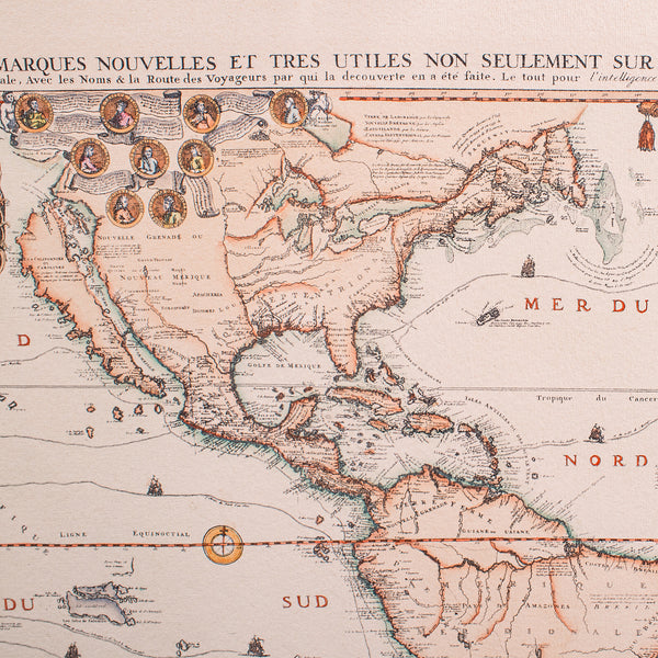 Vintage Voyage Map, French, After Henri Chatelain, Americas, Framed Cartography