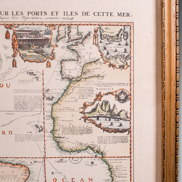 Vintage Voyage Map, French, After Henri Chatelain, Americas, Framed Cartography