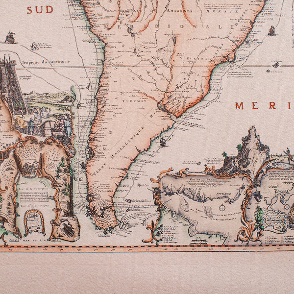Vintage Voyage Map, French, After Henri Chatelain, Americas, Framed Cartography