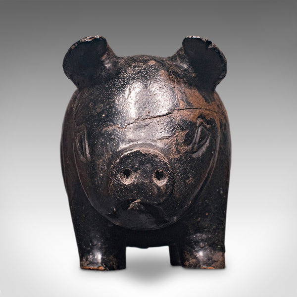 Vintage Carved Piglet Figure, English, Treen, Ebonised, Farmyard, Mid Century