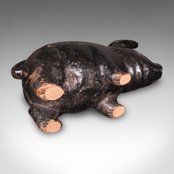 Vintage Carved Piglet Figure, English, Treen, Ebonised, Farmyard, Mid Century