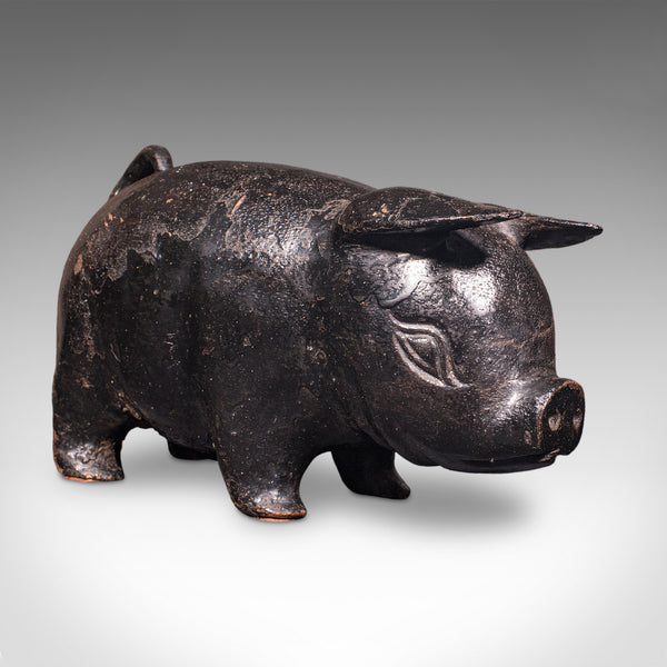Vintage Carved Piglet Figure, English, Treen, Ebonised, Farmyard, Mid Century