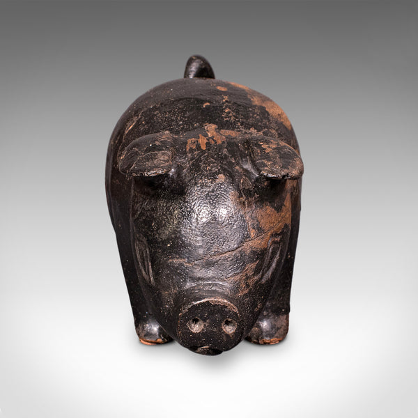 Vintage Carved Piglet Figure, English, Treen, Ebonised, Farmyard, Mid Century