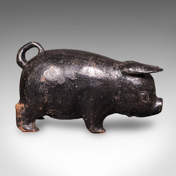 Vintage Carved Piglet Figure, English, Treen, Ebonised, Farmyard, Mid Century