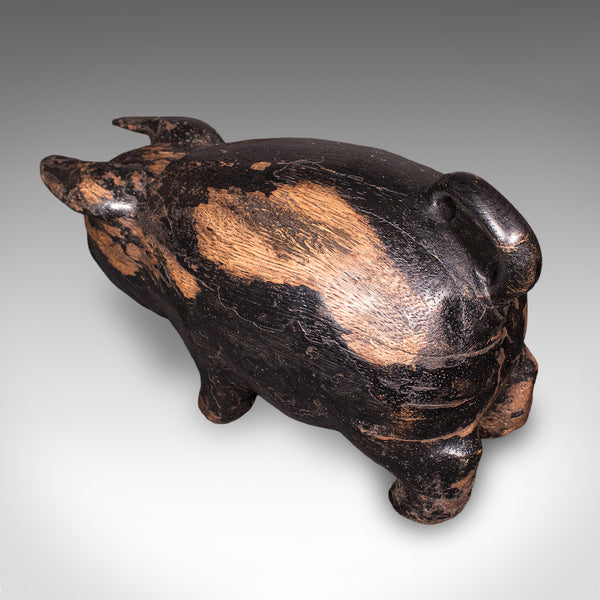 Vintage Carved Piglet Figure, English, Treen, Ebonised, Farmyard, Mid Century