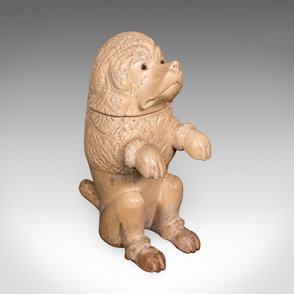 Antique Poodle Tobacco Jar, English, Fruitwood, Dog, Treen, Figural, Edwardian