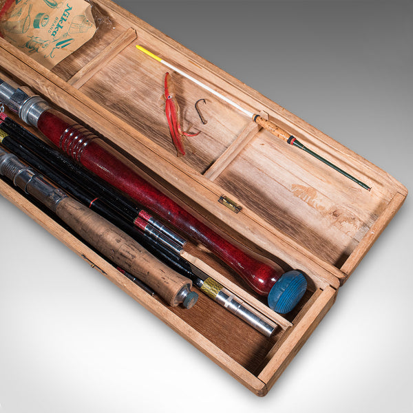 Vintage Cased Fishing Rod Set, Japanese, Cased, 8ft, 6ft, Mid Century, Pigeon