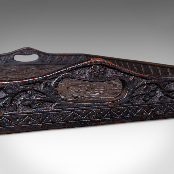 Antique Carved Serving Tray, Anglo-Indian, Afternoon Tea Platter, Late Victorian
