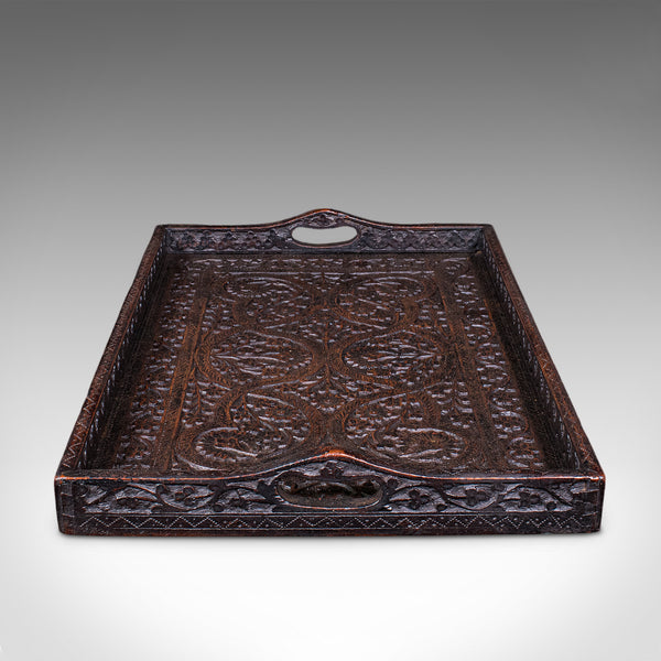 Antique Carved Serving Tray, Anglo-Indian, Afternoon Tea Platter, Late Victorian