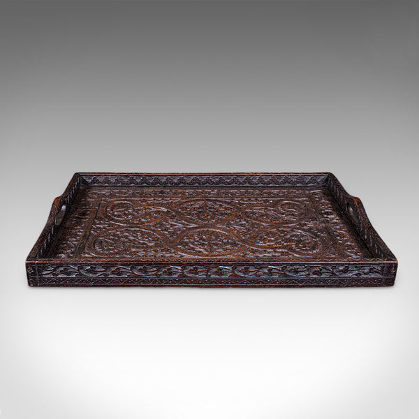 Antique Carved Serving Tray, Anglo-Indian, Afternoon Tea Platter, Late Victorian