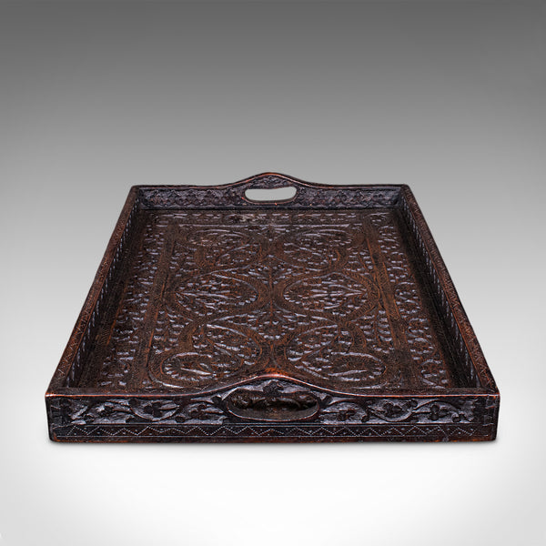 Antique Carved Serving Tray, Anglo-Indian, Afternoon Tea Platter, Late Victorian