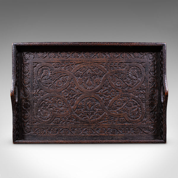 Antique Carved Serving Tray, Anglo-Indian, Afternoon Tea Platter, Late Victorian