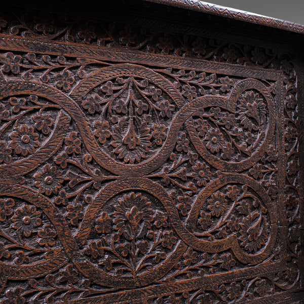 Antique Carved Serving Tray, Anglo-Indian, Afternoon Tea Platter, Late Victorian