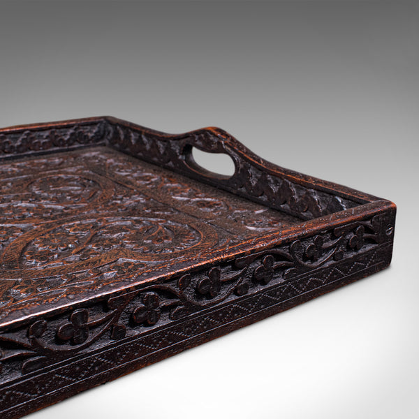 Antique Carved Serving Tray, Anglo-Indian, Afternoon Tea Platter, Late Victorian