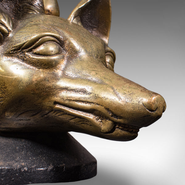 Antique Fox Head Doorstop, English, Brass, Country House Door Keeper, Circa 1920