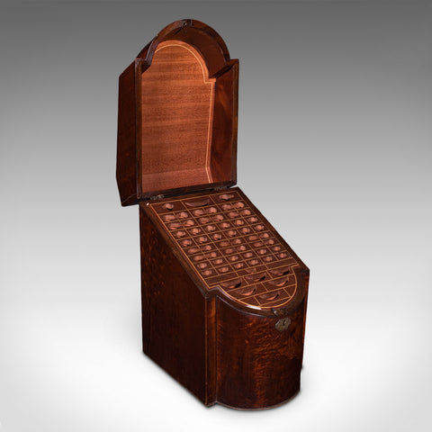 Antique Knife Box, English, Kitchen Organiser, 46 Item Cutlery Storage, Georgian