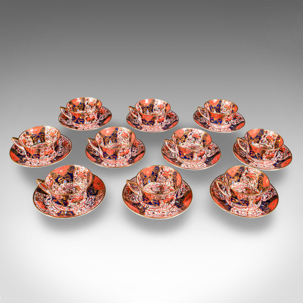 Antique 10 Person Afternoon Tea Service, English, Cup, Saucer, Bowl, Victorian