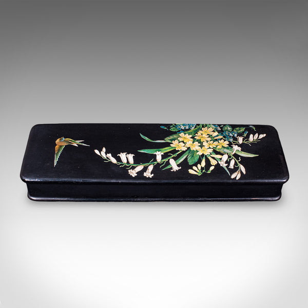 Vintage Japanned Pen Box, Japanese, Lacquer, Calligrapher's Quill Case, Art Deco