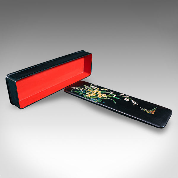 Vintage Japanned Pen Box, Japanese, Lacquer, Calligrapher's Quill Case, Art Deco
