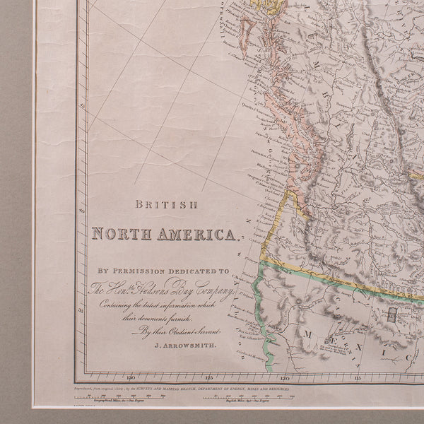 Vintage Map, British North America, Canadian, Reproduction, Framed Cartography
