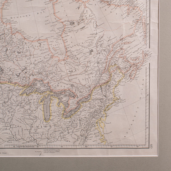 Vintage Map, British North America, Canadian, Reproduction, Framed Cartography