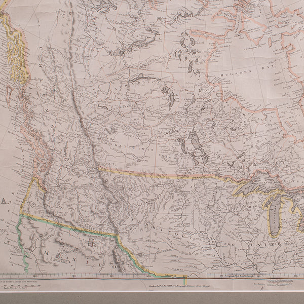 Vintage Map, British North America, Canadian, Reproduction, Framed Cartography
