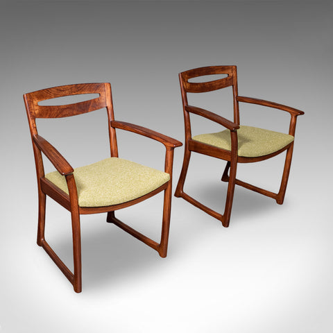 Pair of Vintage Side Chairs, Scottish, Teak, Elbow Seat, Beithcraft, Mid Century