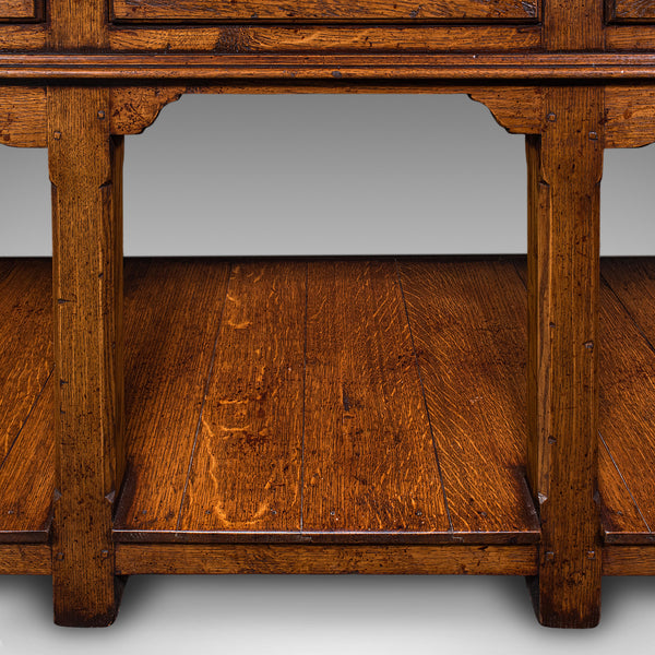 Vintage Suffolk Dresser Base, English, Oak, Victorian Revival, Kitchen Sideboard