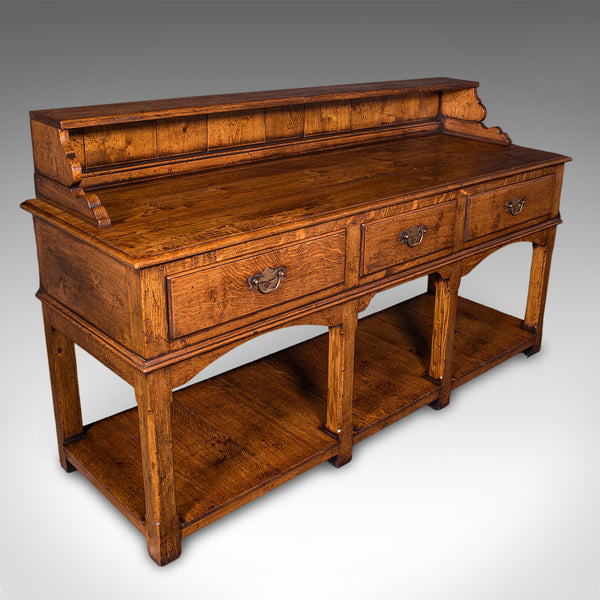 Vintage Suffolk Dresser Base, English, Oak, Victorian Revival, Kitchen Sideboard