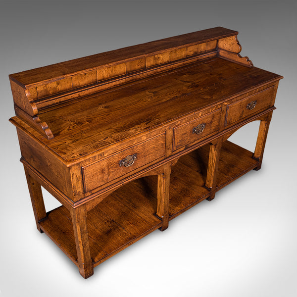 Vintage Suffolk Dresser Base, English, Oak, Victorian Revival, Kitchen Sideboard