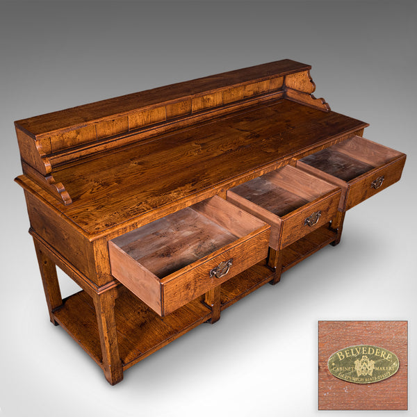 Vintage Suffolk Dresser Base, English, Oak, Victorian Revival, Kitchen Sideboard