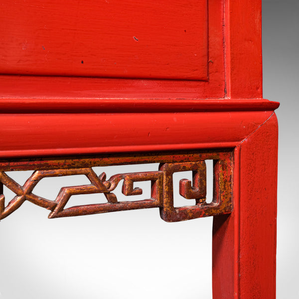 Tall Vintage Art Deco Revival Hall Table, Oriental, Red Lacquer, Side, Reception