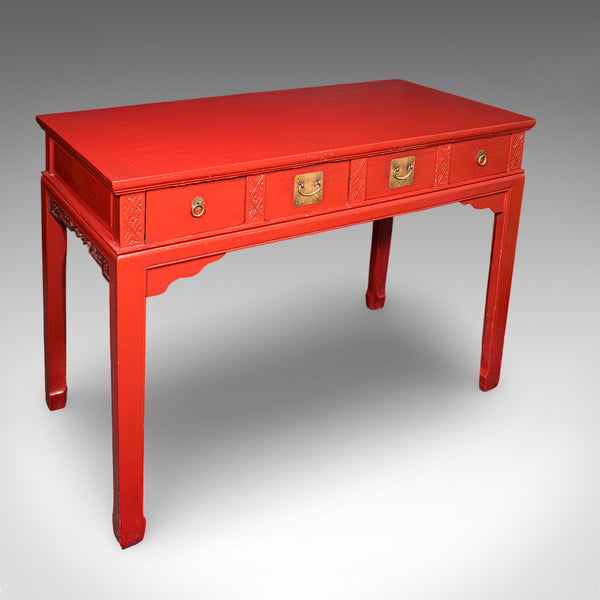 Tall Vintage Art Deco Revival Hall Table, Oriental, Red Lacquer, Side, Reception