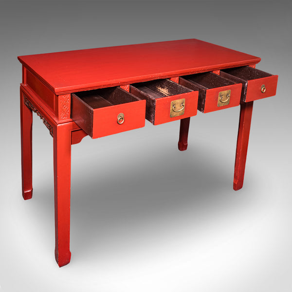 Tall Vintage Art Deco Revival Hall Table, Oriental, Red Lacquer, Side, Reception