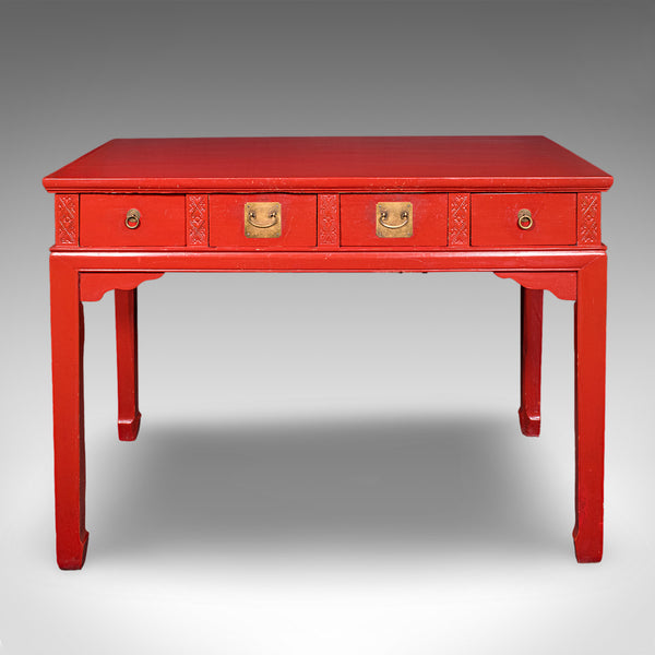 Tall Vintage Art Deco Revival Hall Table, Oriental, Red Lacquer, Side, Reception