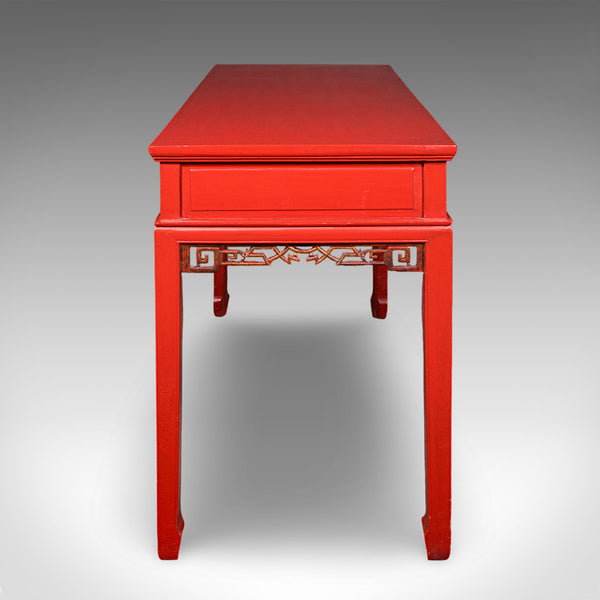 Tall Vintage Art Deco Revival Hall Table, Oriental, Red Lacquer, Side, Reception