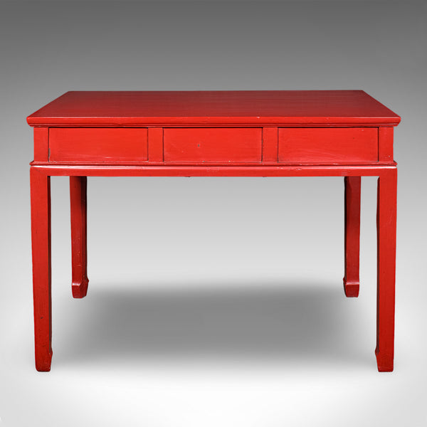 Tall Vintage Art Deco Revival Hall Table, Oriental, Red Lacquer, Side, Reception